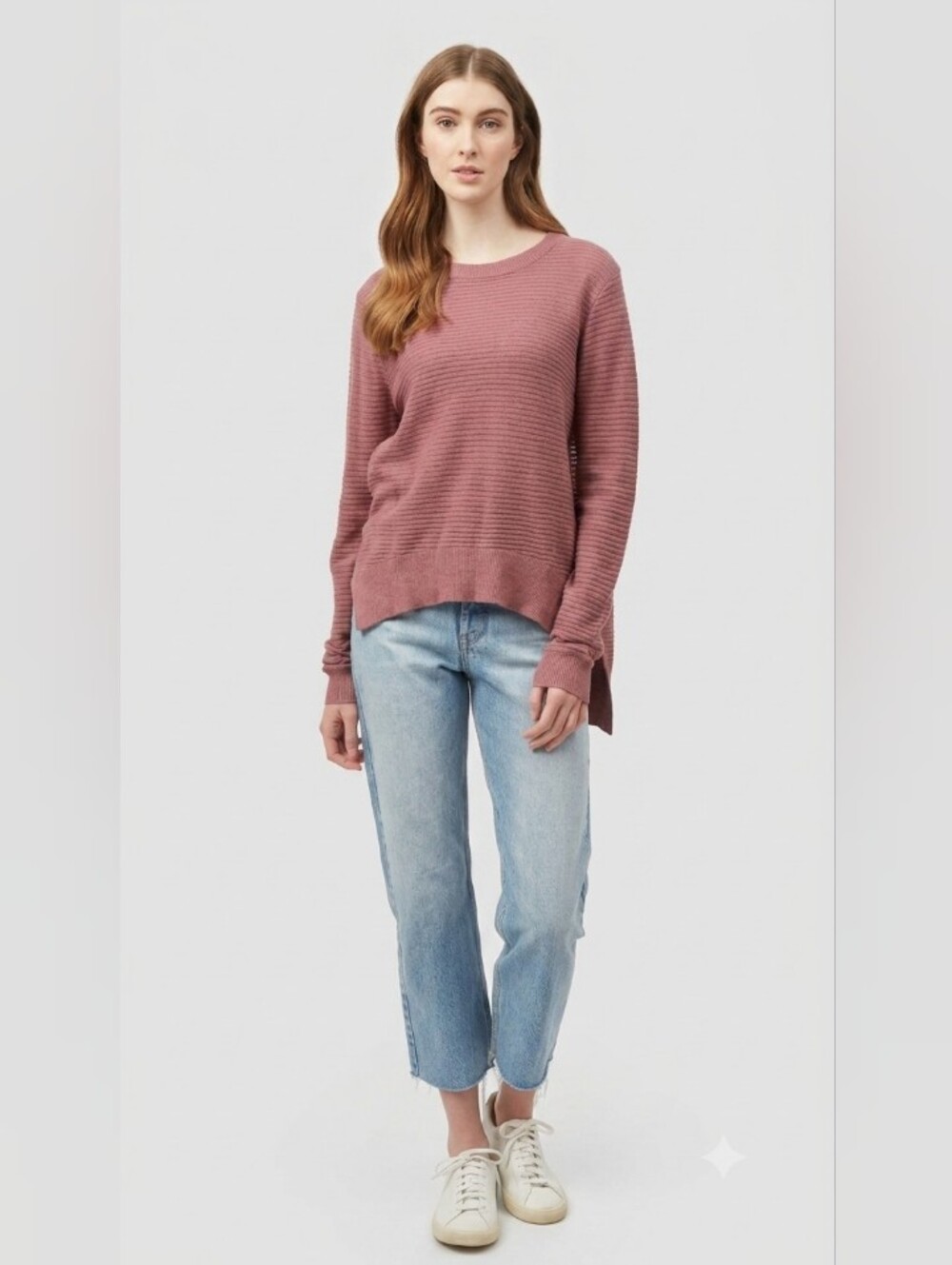 Jacqueline De Young Medium Washed Rose Ribbed Crewneck Sweater